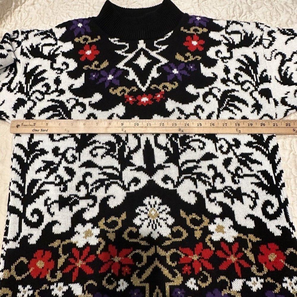 VTG 1980s Trimmings Sweater Women's Small Floral Multi Mock Neck Oversized EUC - Picture 9 of 12